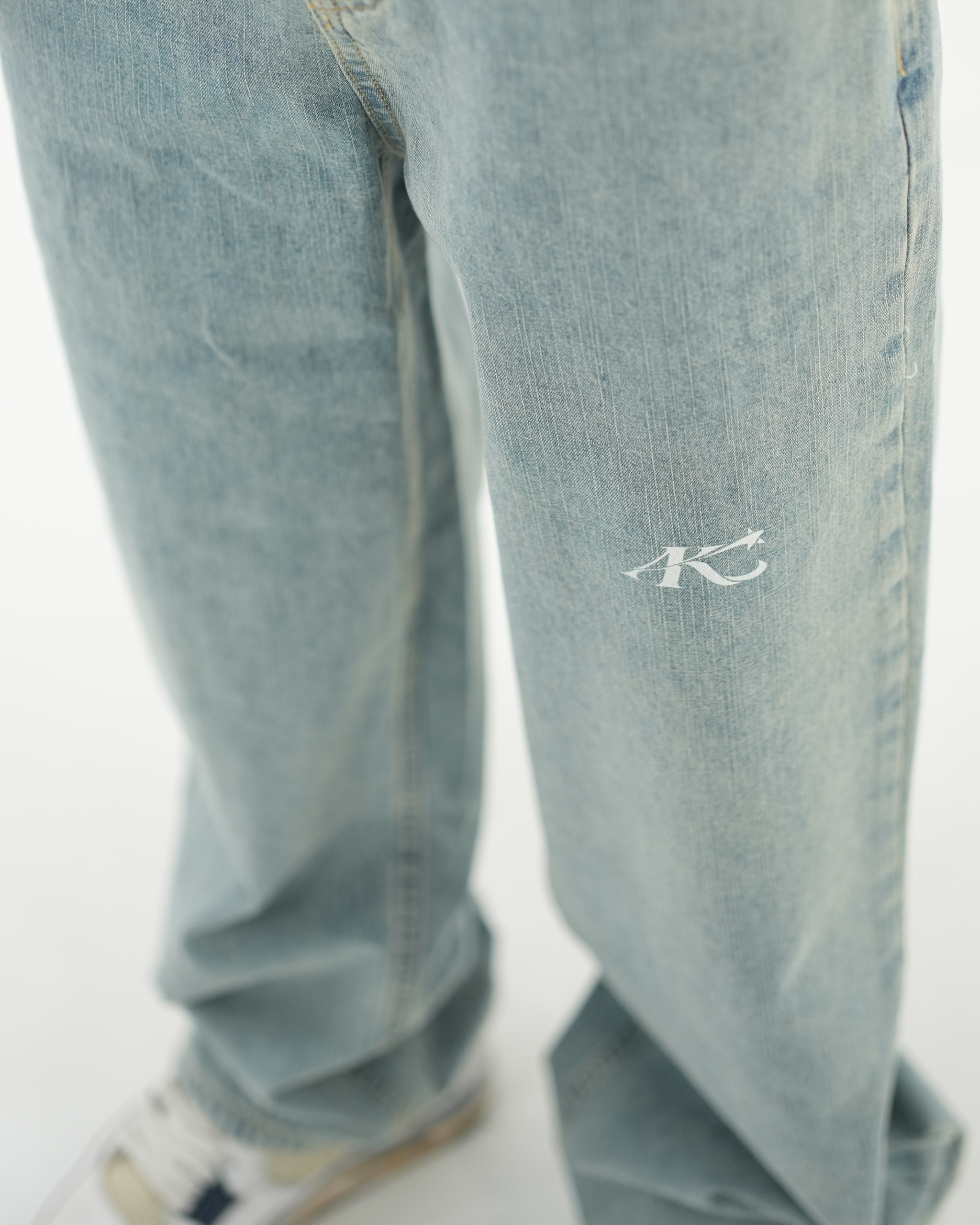 Vintage Wash Straight Leg Denim Jeans