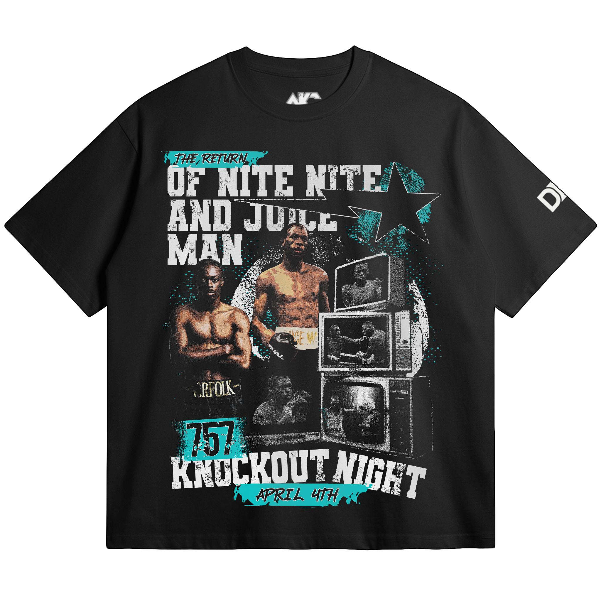 DB3 "757 Knockout Night" Black Heavy Oversized Tee - Front