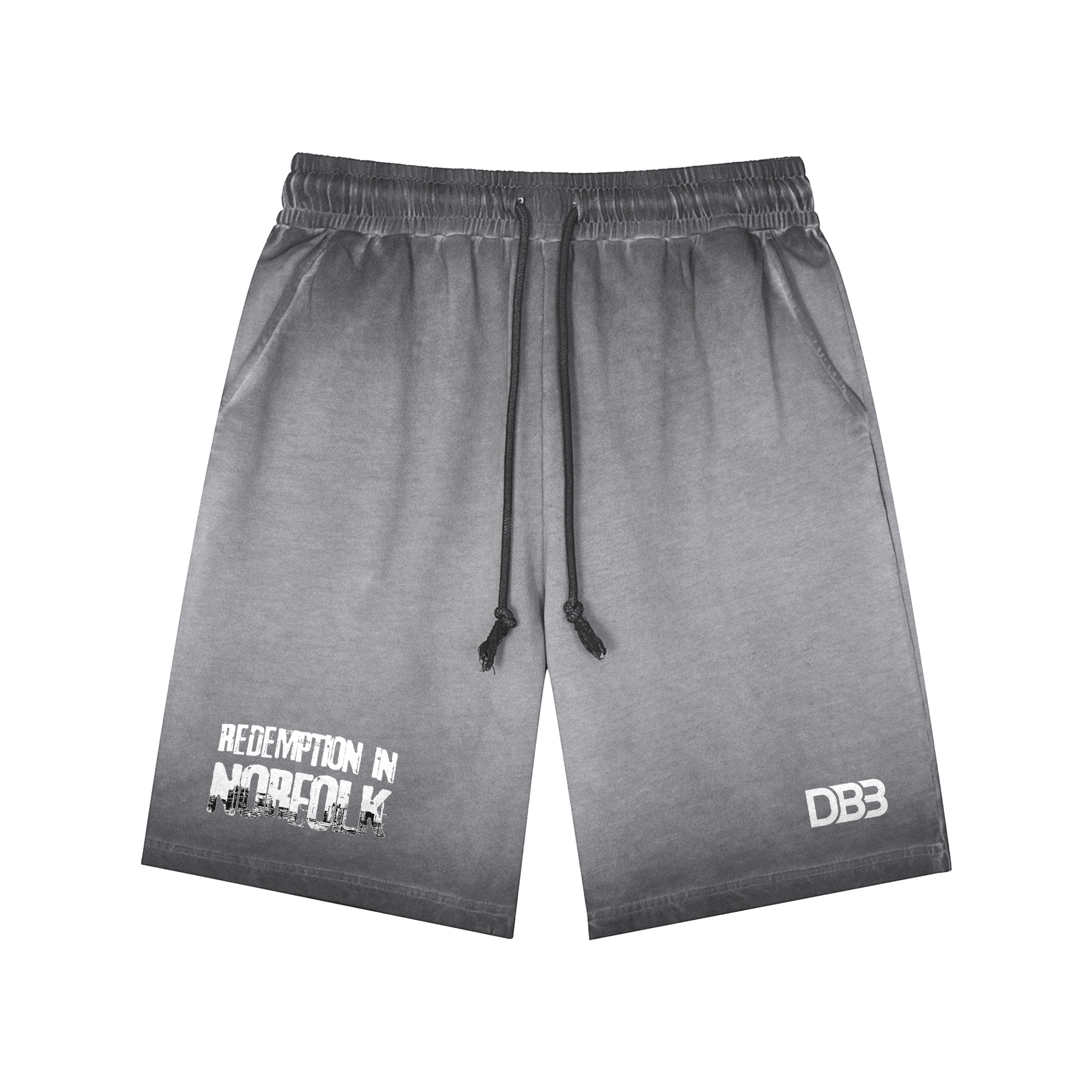 DB3 "Redemption" Gray Reverse-Dyed Washed Supporter Shorts - Front