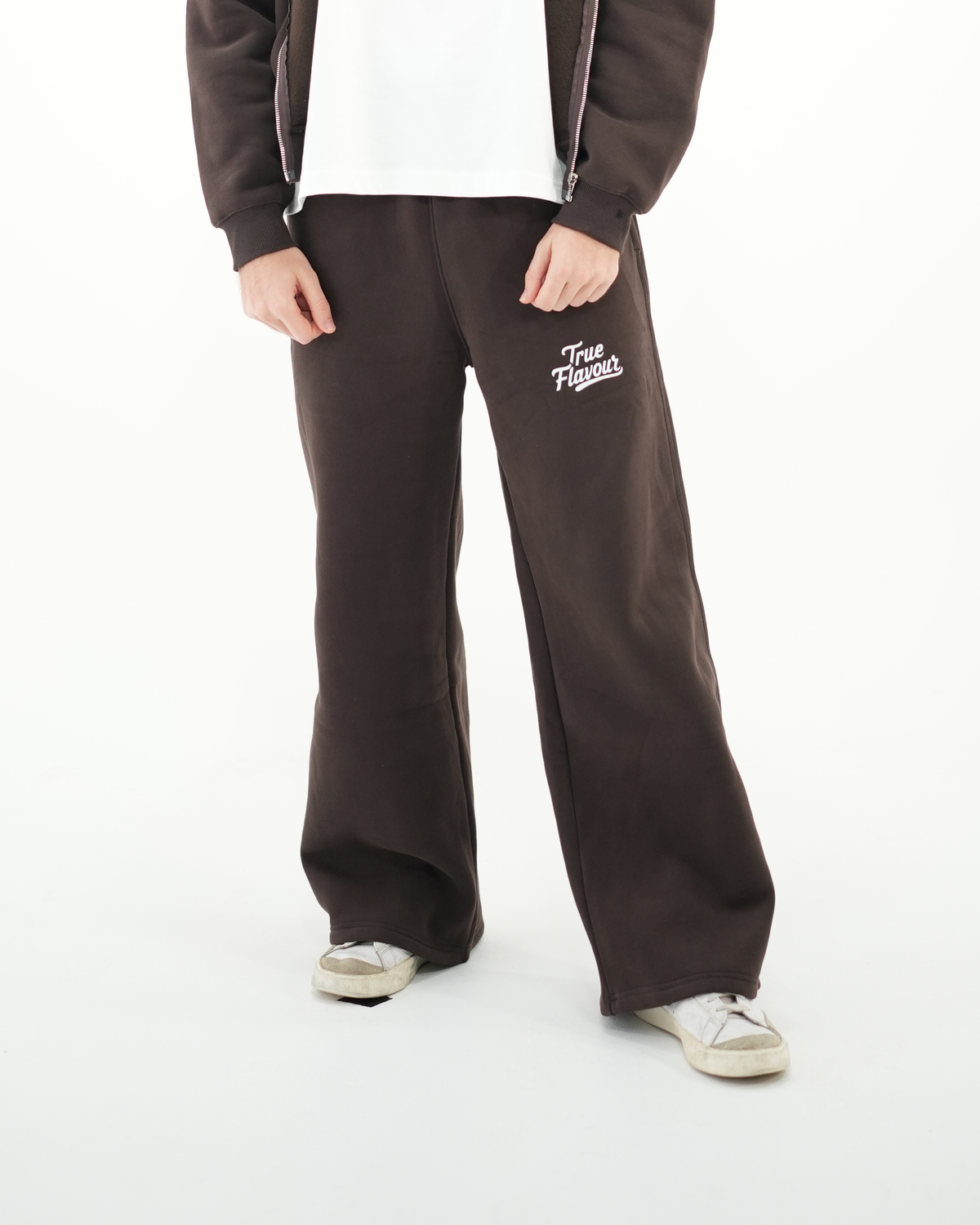 True Flavour Relaxed Straight Leg Sweatpants in brown worn by male model - Front (Main)