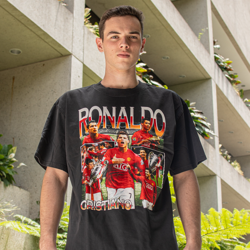 Model displaying Ronaldo T-Shirt