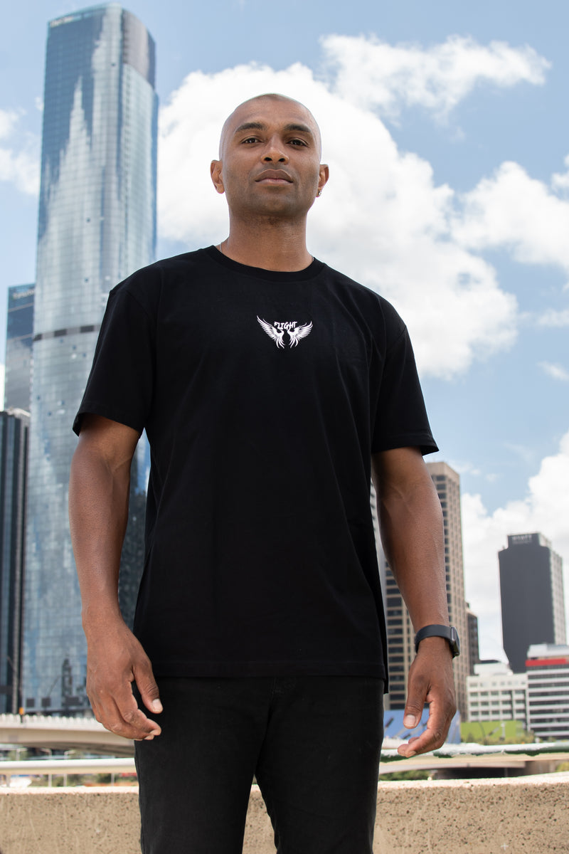 Model showing Simple Black Tee