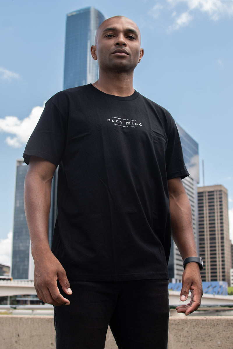 Model displaying Black Premium Tee