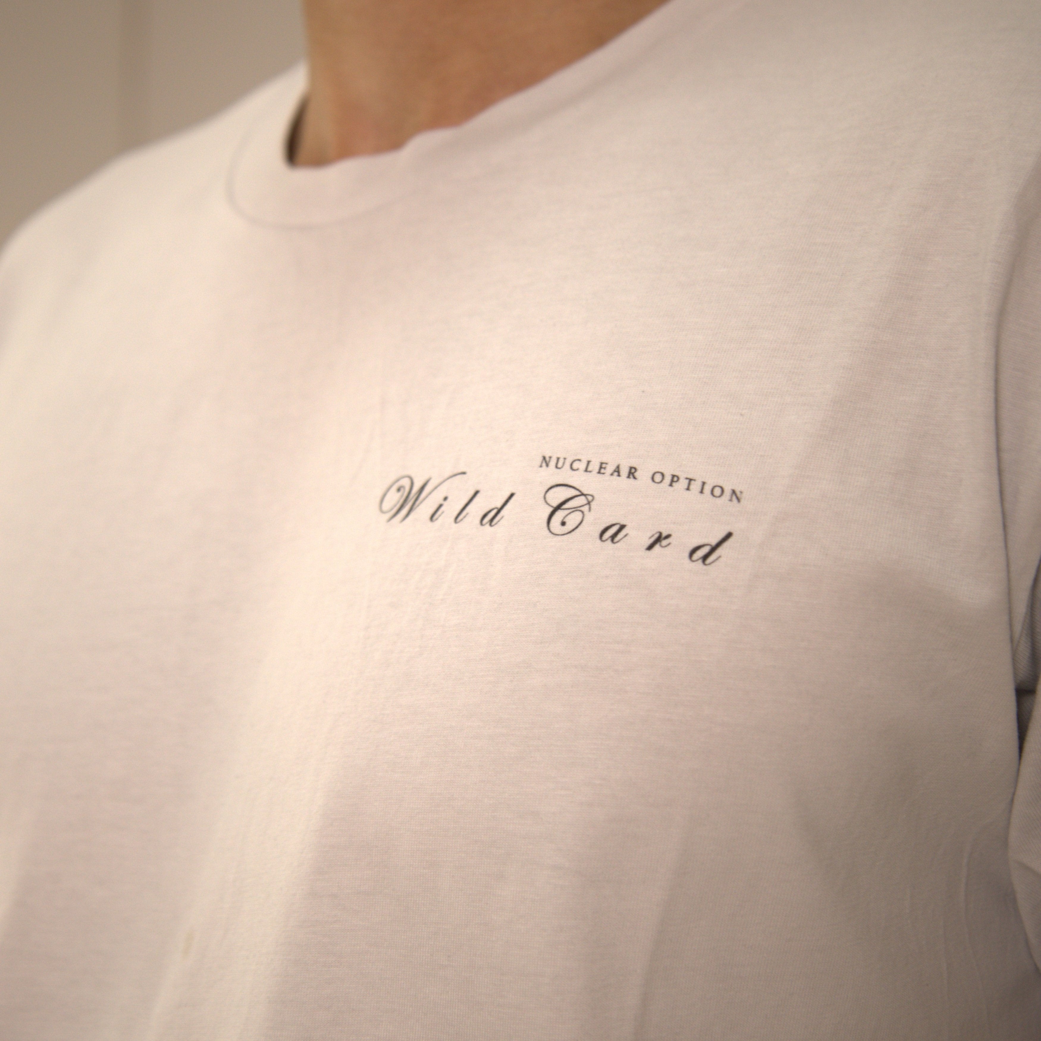 Model wearing 100% cotton white t-shirt