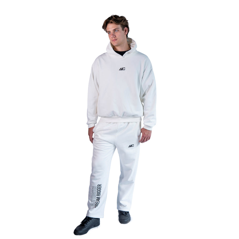 AKC Core White Relaxed Hoodie on Model - Front Full-Body Shot