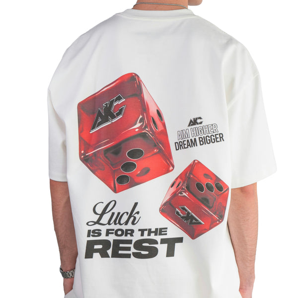 AKC Dice White Heavyweight T-Shirt Worn by Model - Back Close-Up Shot