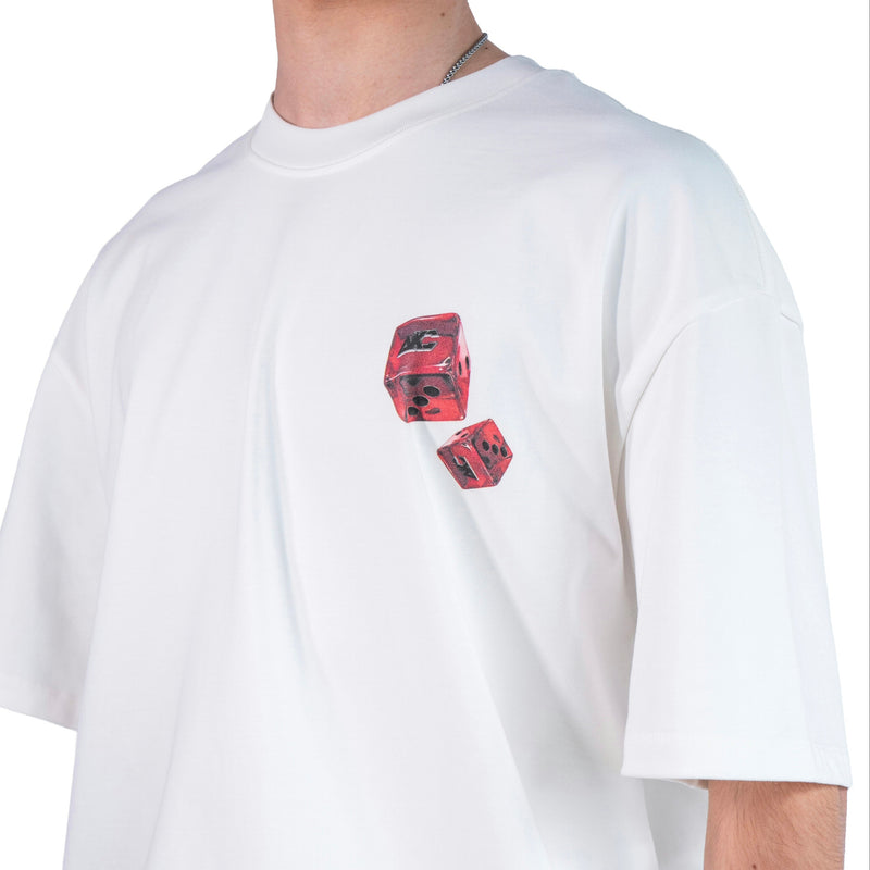 AKC Red Dice Premium T-Shirt Worn by Model - Front Close-Up Shot