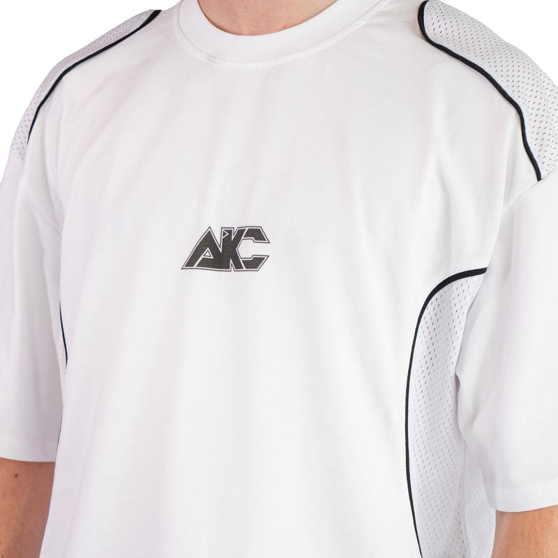 AKC Fusion White Active T-Shirt Worn by Model - Front Close-Up Shot