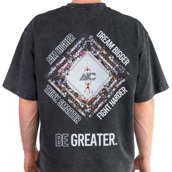 AKC Ring Faded Black Washed T-Shirt Worn by Model - Back Close-Up Shot