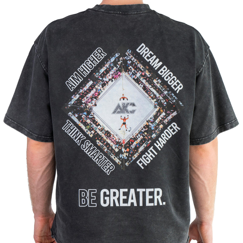 AKC Ring Faded Black Washed T-Shirt Worn by Model - Back Close-Up Shot