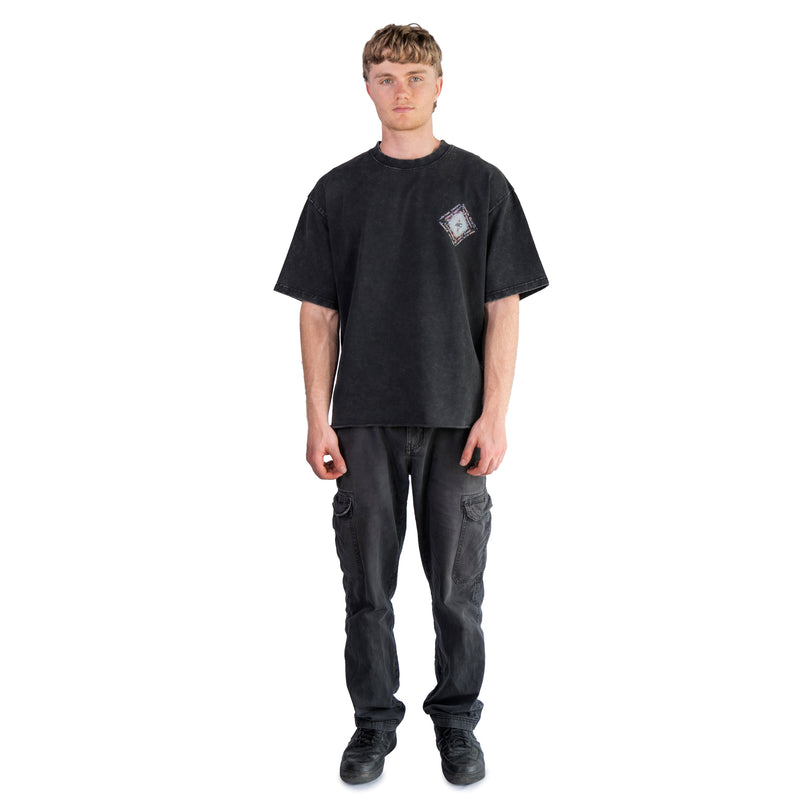 AKC Ring Washed Oversized Black Tee on Model - Front Full-Body Shot