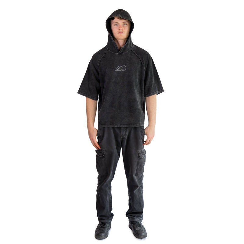 AKC Shadow Hooded Snow-Washed Tee on Model - Front Full-Body Shot