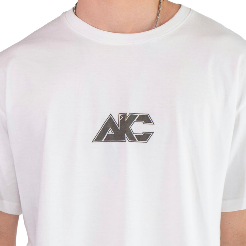 AKC Standard White Classic T-Shirt Worn by Model - Front Close-Up Shot