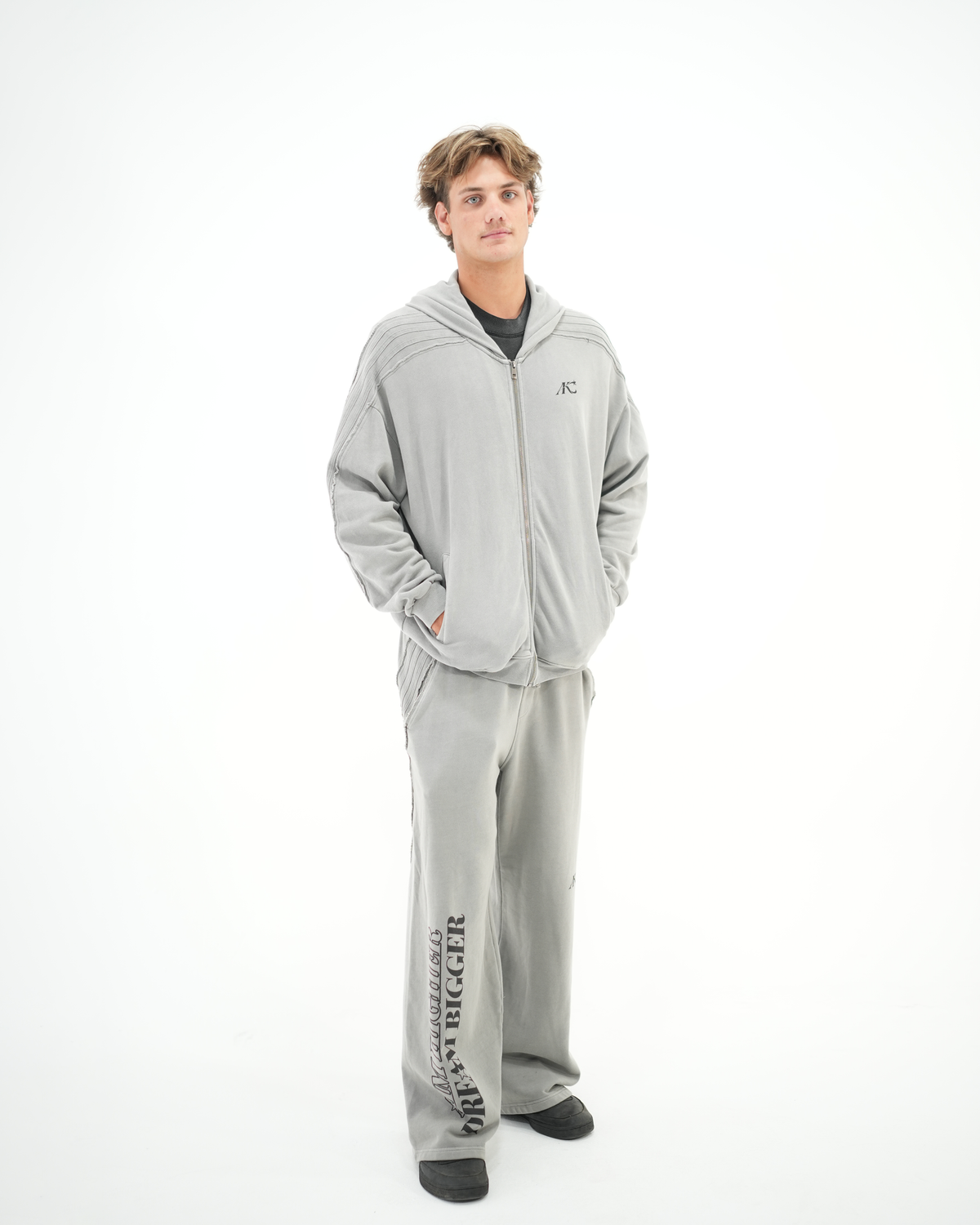 Vintage Wash Raw Oversized Zip Hoodie