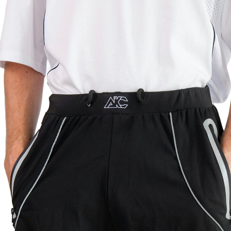 AKC Void Active Black Reflective Shorts Worn by Model - Middle Front Close-Up Shot