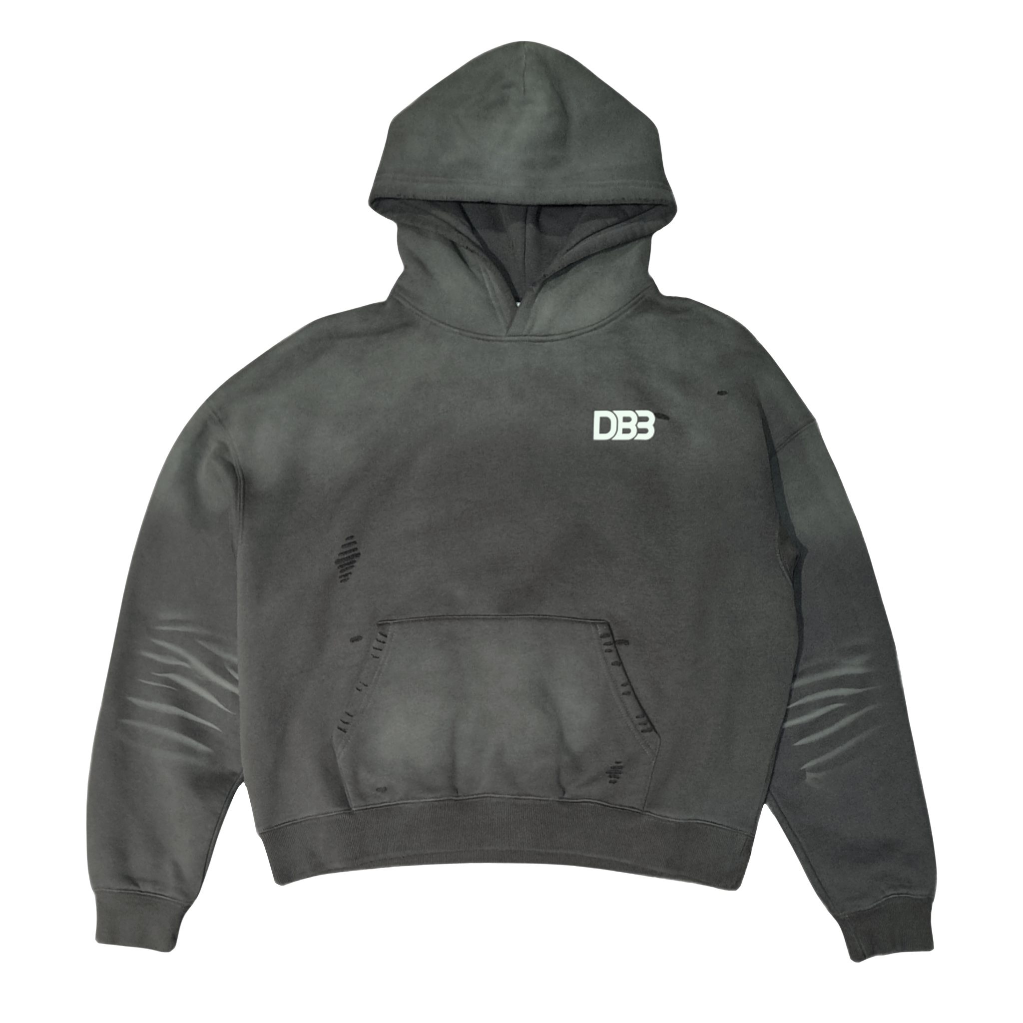 DB3 Gray Distressed Hoodie Limited Edition - Front