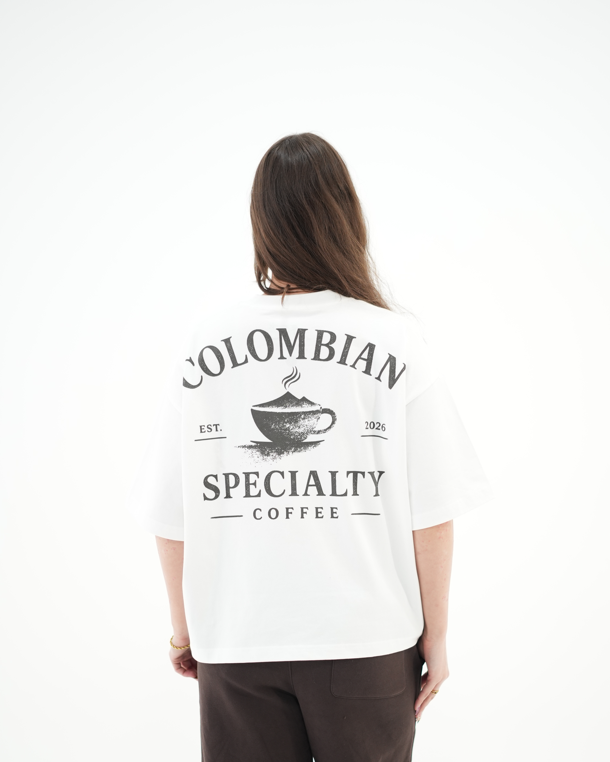True Flavour Cropped Oversized Tee in white worn by model - Back (Main)