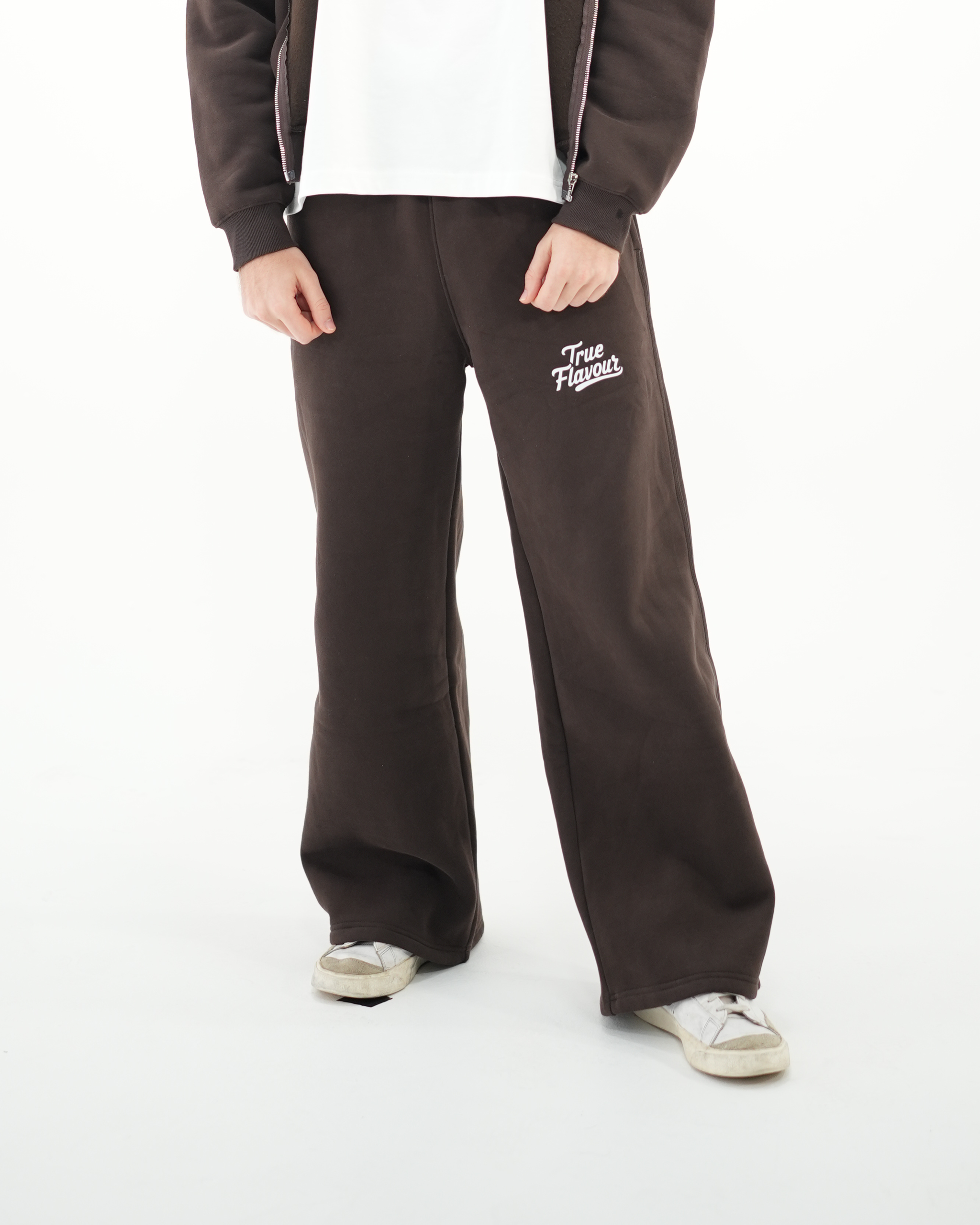 True Flavour Relaxed Straight Leg Sweatpants in brown worn by male model - Front (Main)