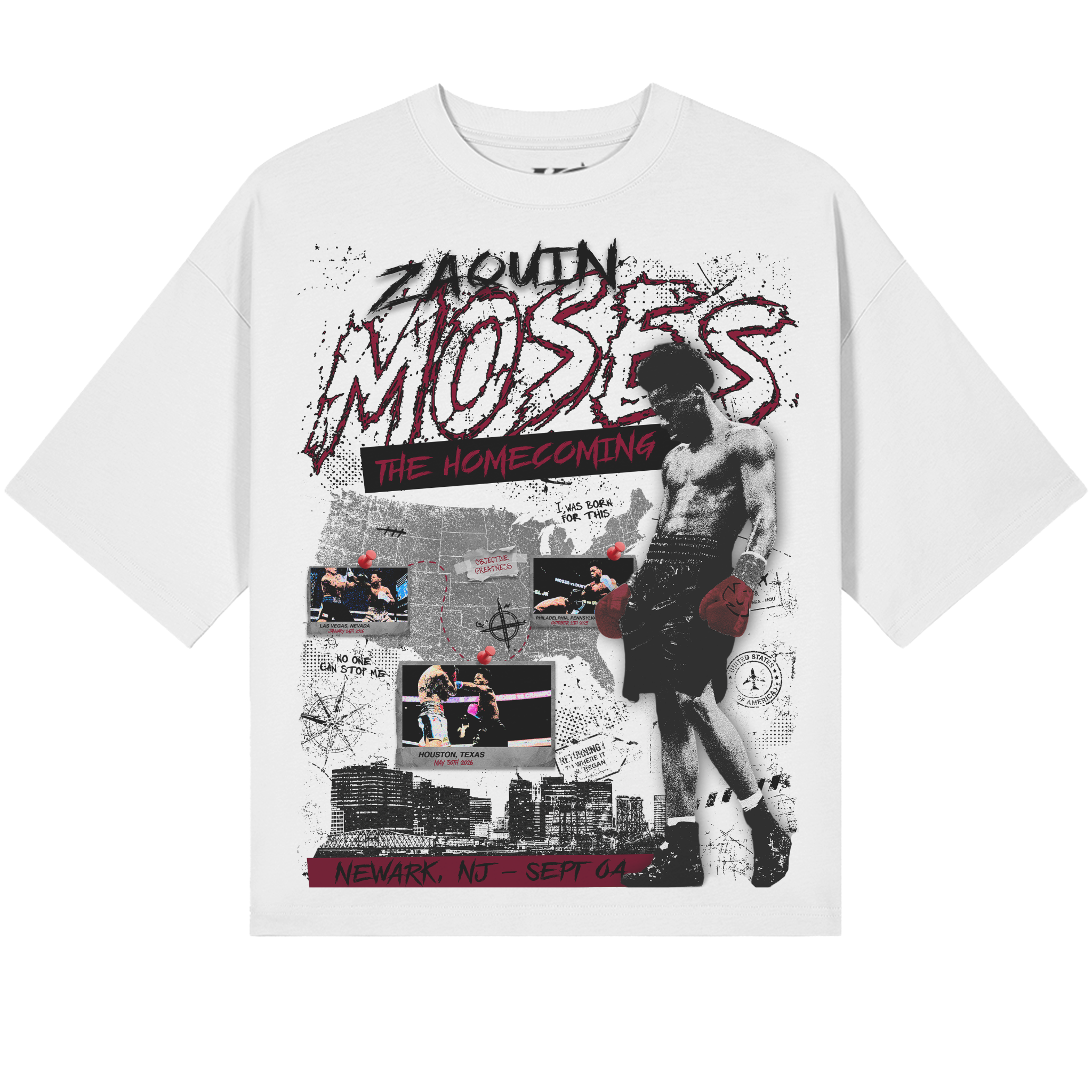 Zaquin Moses "Homecoming" White Cropped Boxy Oversized Limited Edition Tee - Front