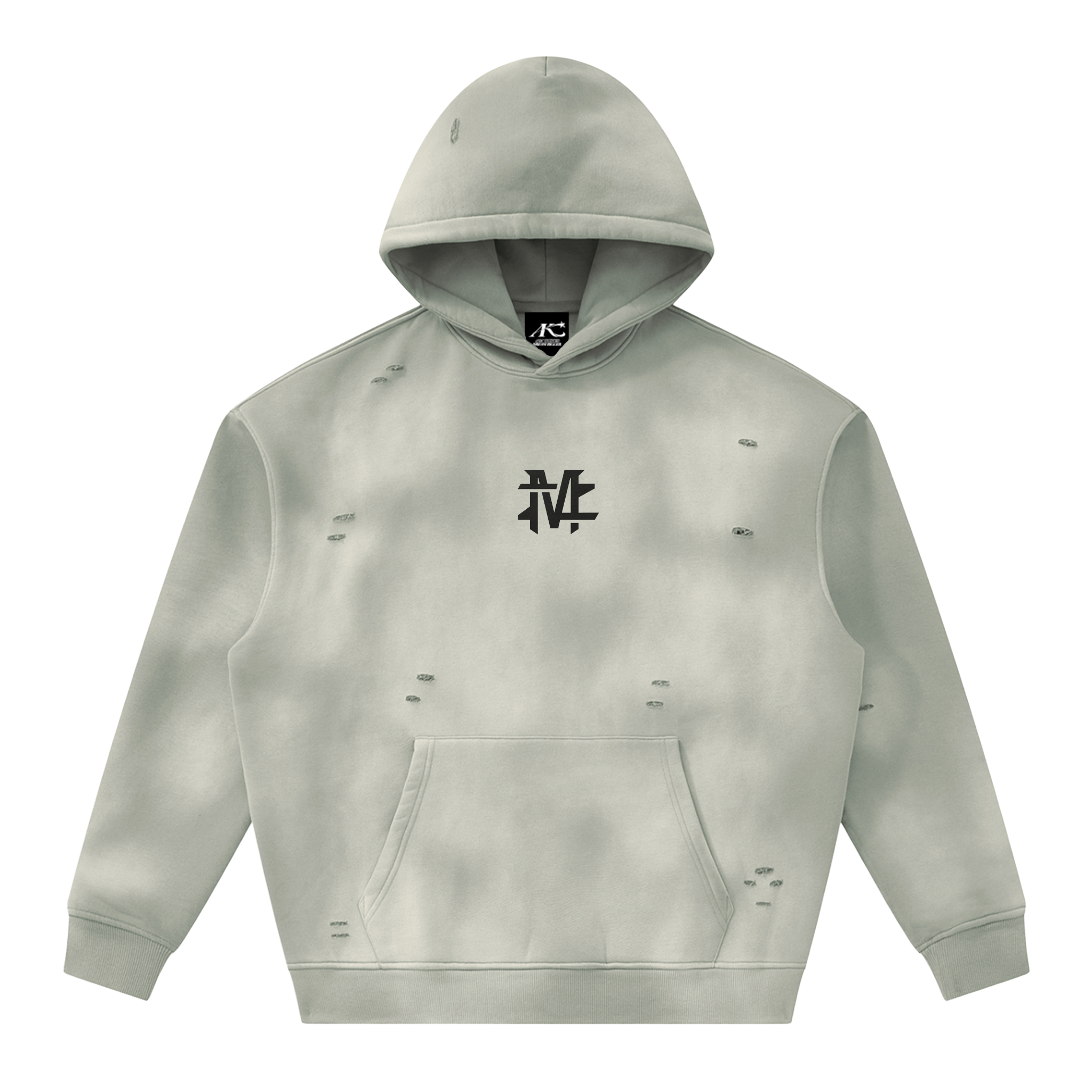 Zaquin Moses Light Gray Frayed Sun-Faded Oversized Supporter Hoodie - Front